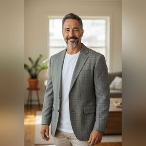 CONNOISSEUR Men's Gray Plaid Blazer SIZE 40L PURE WOOL